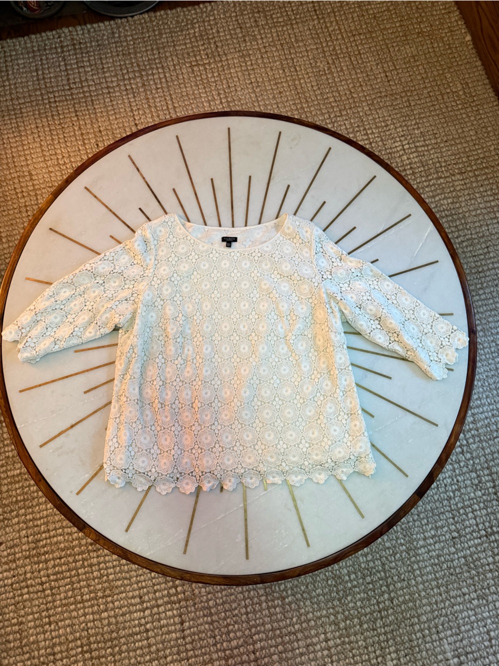 Talbots Cream Crochet Neckline Top